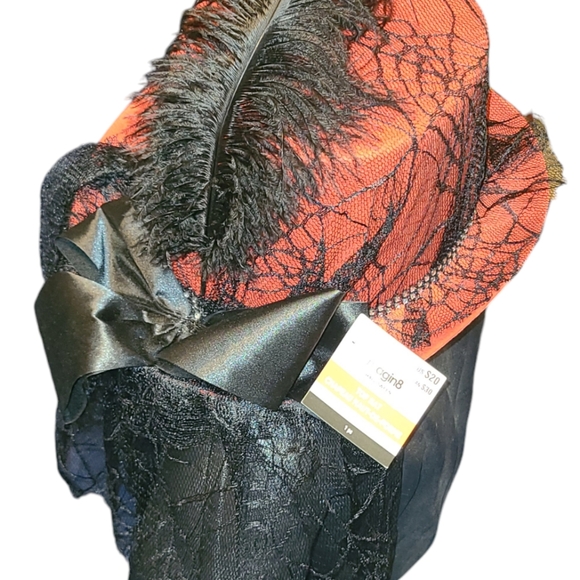 Imagin8 Halloween Fancy Top Hat Costume Accessory Lace Spider Webs Red - Picture 2 of 9